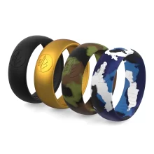 Adventure silicone ring men camo set of 4 rings for men color black, gold, camo, arctic camo.