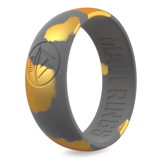 Contemporary grey and gold marble silicone rings are a stylish and refined accessory for men at chic events.