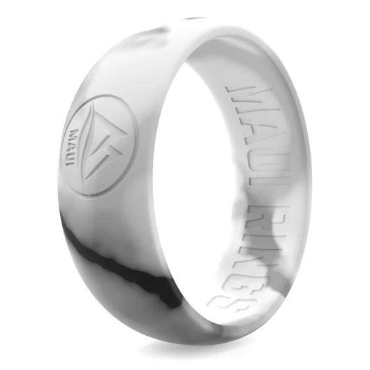 Safe and stylish marble-patterned silicone rings for men boasting a pristine white marble design.