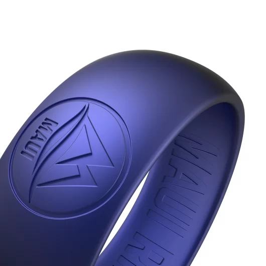 Wave logo details of Inky-black violet metal galaxy adventure silicone ring for men.