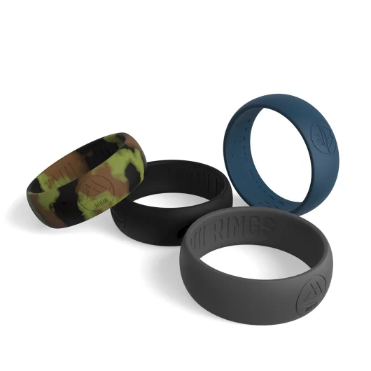 Details of adventure silicone ring men soldier set of 4 rings - camo black blue dark grey.
