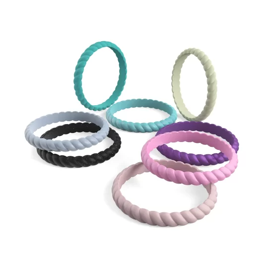 Stackable braided silicone wedding ring magic set of 8 women rings.