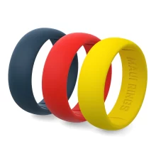 Classic silicone ring men navy set of 3 rings for men silicone wedding bands blue, fire red, yellow.