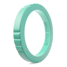 Elegant stackable silicone ring women green turquoise comfortable and breathable wearing alone or mix and match.