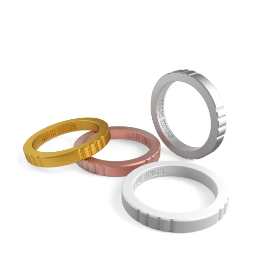 Elegant engagement rings for women stackable silicone ring women metal set of 4 thin rings gold, rose, silver, white.