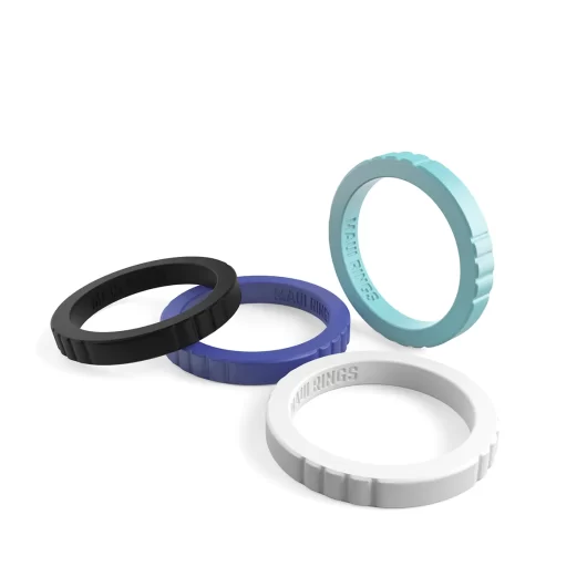 Elegant engagement rings for women stackable silicone ring women surf set of 4 thin rings black, blue, green, white.