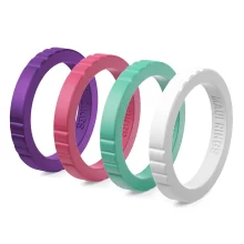 Elegant stackable silicone ring women unicorn set of 4 comfortable and thin mix and match lavender, pink, green, white.