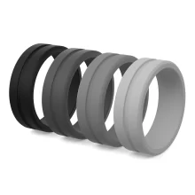 Defiance sport silicone ring men engagement rings alternative set of 4 black, dark grey, grey, white grey.