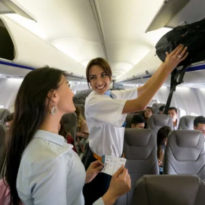 flight attendant help people to be safe and use silicone rings on their hands